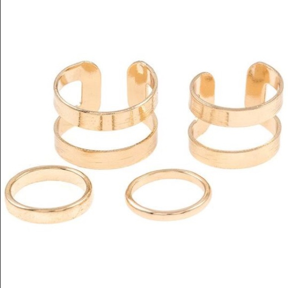 Geometric Cut Detailed Cuff Mid Ring 4 Piece Set